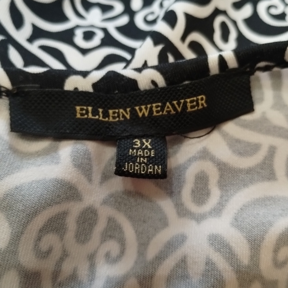 Ellen Weaver 3X Black White Scroll Print Blouse Plus Size Stretch Tunic Top - Picture 4 of 5